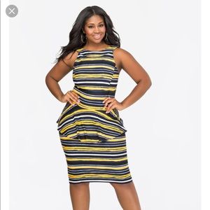Striped peplum midi dress
